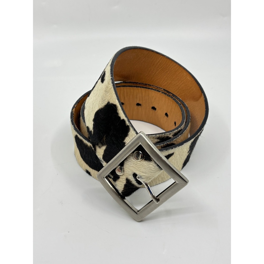 Brave Beltworks Cow Print Pony Hair Leather Belt Silver Buckle Made in Canada 34